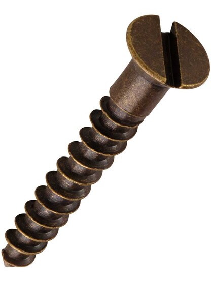 #6 x 1 Inch Brass Flat Head Slotted Wood Screws - 25 Pack in Antique Brass.